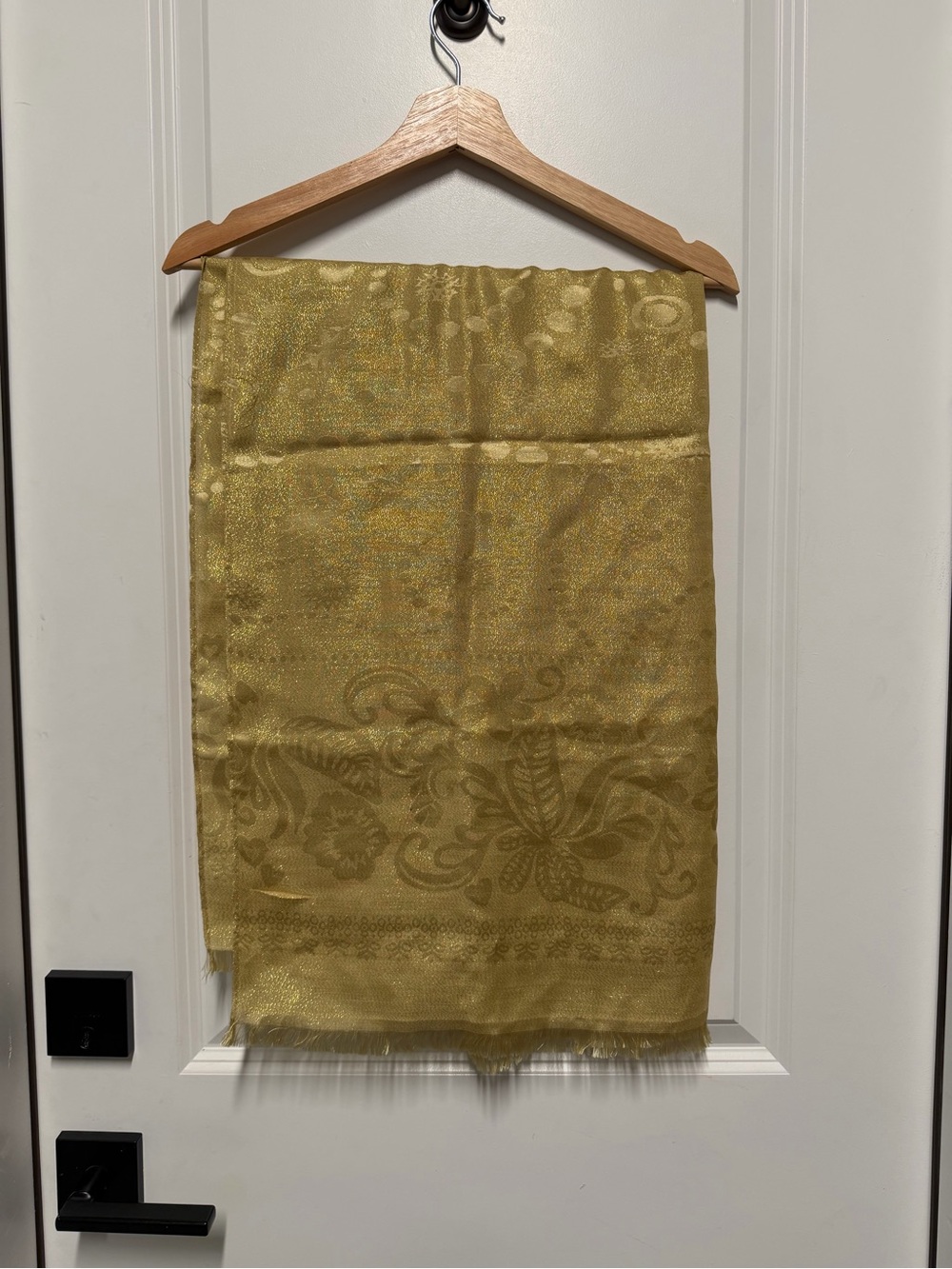 Bright Yellow Gold Shimmery Winter Hijab Scarf Floral Paisley Fringe